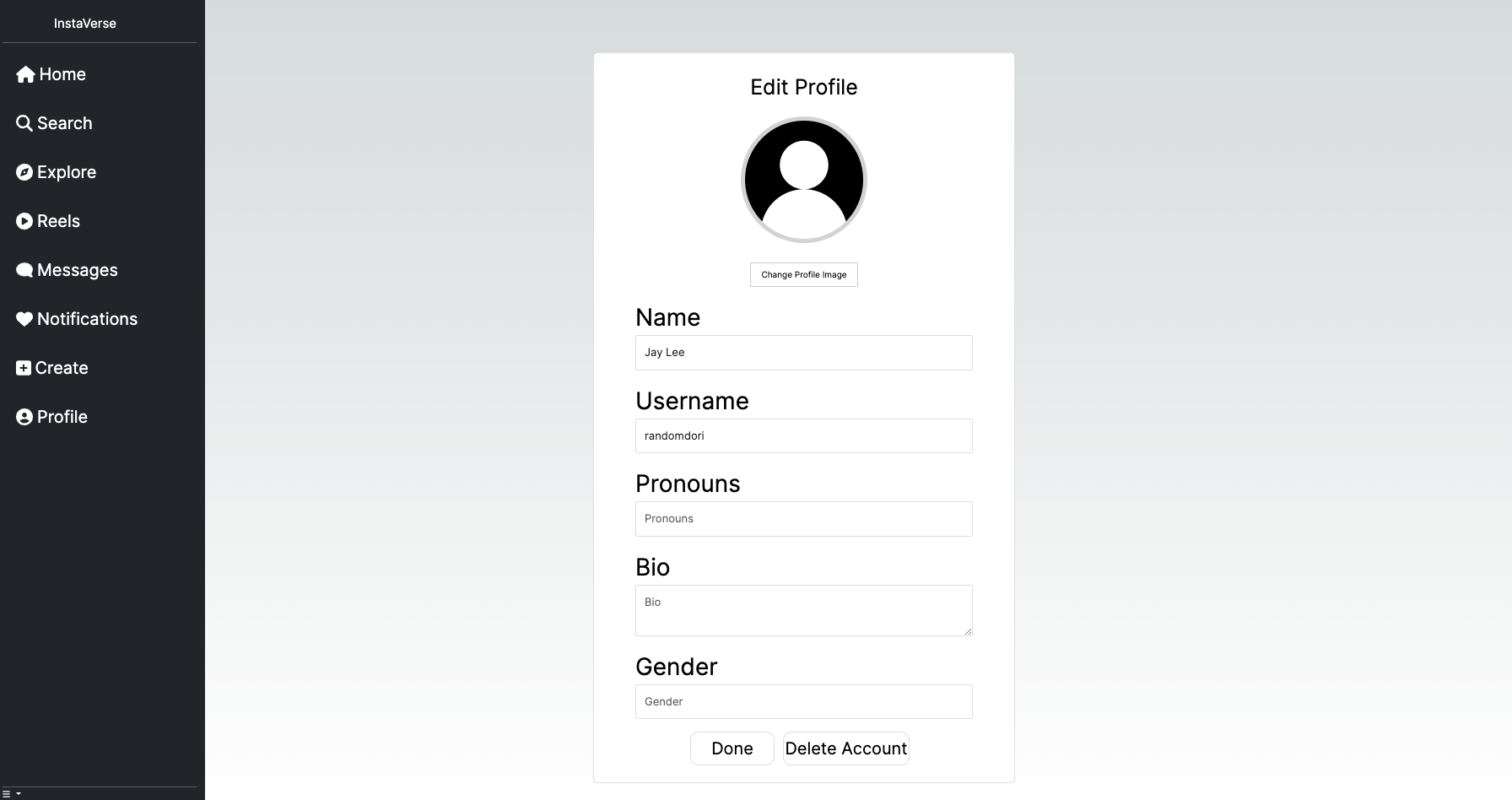 Edit profile screenshot